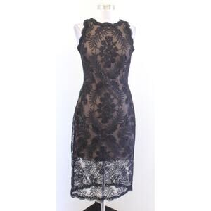 Tadashi Shoji Nanette Black Embroidered Lace Hi Lo Dress Cocktail Evening Size 2